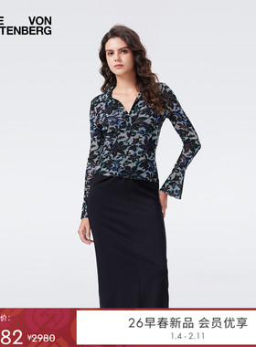 [弹力网纱]DVF2026早春度假系列复古蕾丝花卉POLO领上衣BL4T014