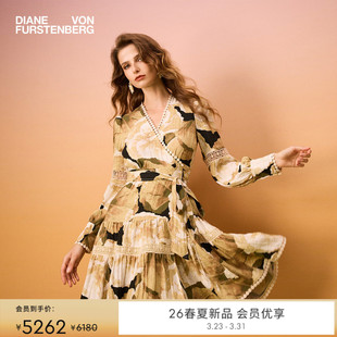 连衣裙DW4T003 裹身式 DVF2026早春新款 系列烂漫花卉仿亚麻布短款