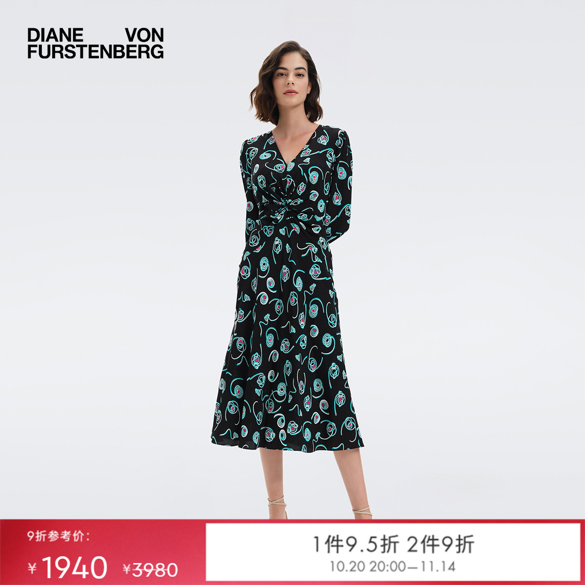 DVF长袖中长款通勤连衣裙