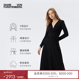 曜石黑天丝羊毛裹身连衣裙MR81E00 DVF宴会修身 小黑裙