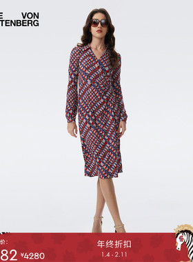 [天丝羊毛]DVF2025秋冬新款多彩棋盘格女士长袖连衣裙DL3T007