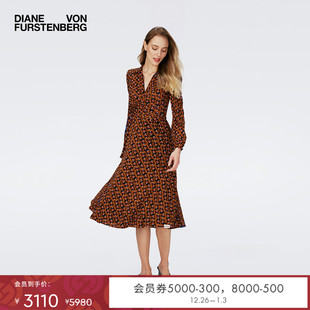 双面印花弹力网纱裹身连衣裙DW4R004 DVF 双面穿