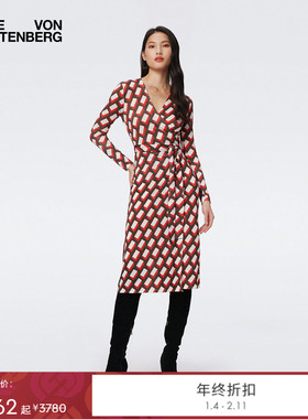 【热销断码】DVF 秋冬复古几何印花裹身裙连衣裙精选合辑