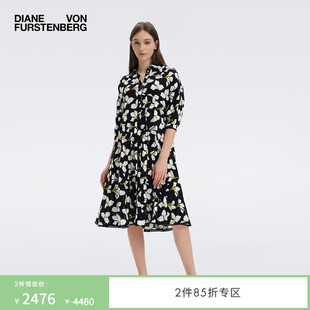 连衣裙DL1R009 DVF 宽松慵懒衬衫 裙植物提花七分袖 中长款