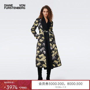 印花绗缝长款 DVF 棉服QL3S002 双面皆美