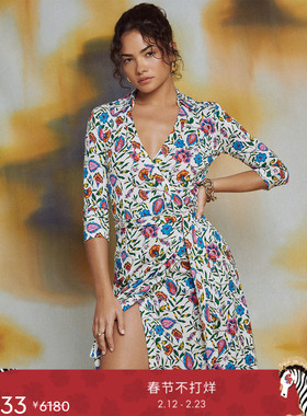 [100%真丝]DVF POLO领印花裹身连衣裙DW1S022