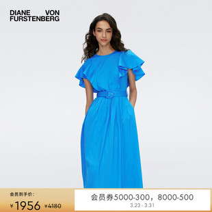 DVF茶歇裙圆领荷叶袖 度假连衣裙DS1S013