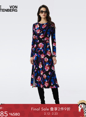 [天丝羊毛]DVF2025秋冬彩色浮动花朵天丝羊毛长袖连衣裙DL3T002