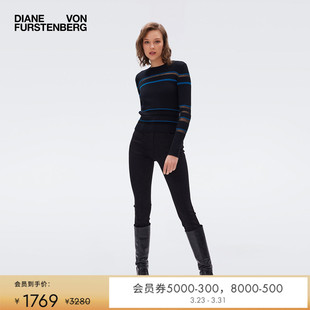 针织衫 条纹提花长袖 WL3R006 圆领套头打底衫 DVF