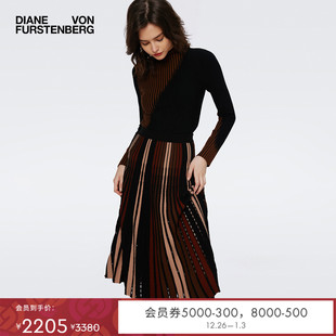 DVF烟管领不对称颜色拼接羊毛针织衫 WL3S004