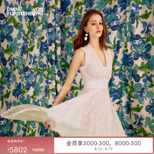 DVF2026早秋新款优雅象牙白色蕾丝刺绣棉度假风无袖连衣裙DS2U008