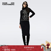 DVF2025秋冬新款 提花工艺 曜石黑暗提花羊毛铅笔裙KM3T004