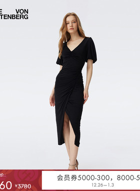 [博主同款]DVF2025新款曜石黑度假短袖连衣裙DS1T005