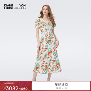 度假V领短袖 新款 DVF2025秋季 植物印花茶歇裙DS2T035 博主同款