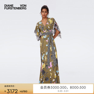DVF裹身裙橄榄绿碎花裙度假长裙连衣裙DW2S013