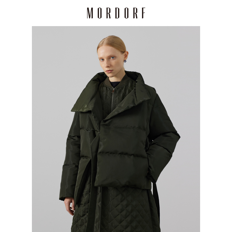 MORDORF短款羽绒服女军绿色通勤简约气质绑带外套2025冬季新款