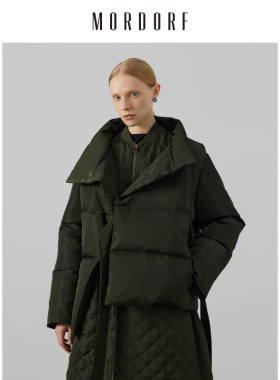 MORDORF短款羽绒服女军绿色通勤简约气质绑带外套2025冬季新款