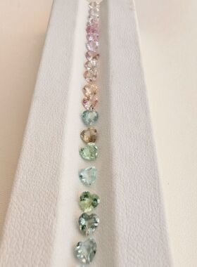 马卡龙色4mm心形碧玺可银镶定制戒指耳钉项链手链