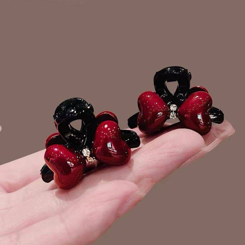 红色爱心蝴蝶结水钻小抓夹女新款