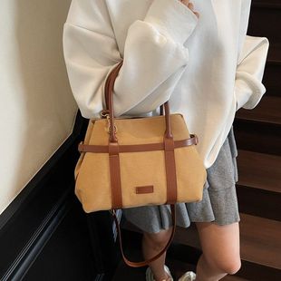 包2025新款 休闲大容量手提包包女式 简约撞色托特包百搭斜挎帆布包