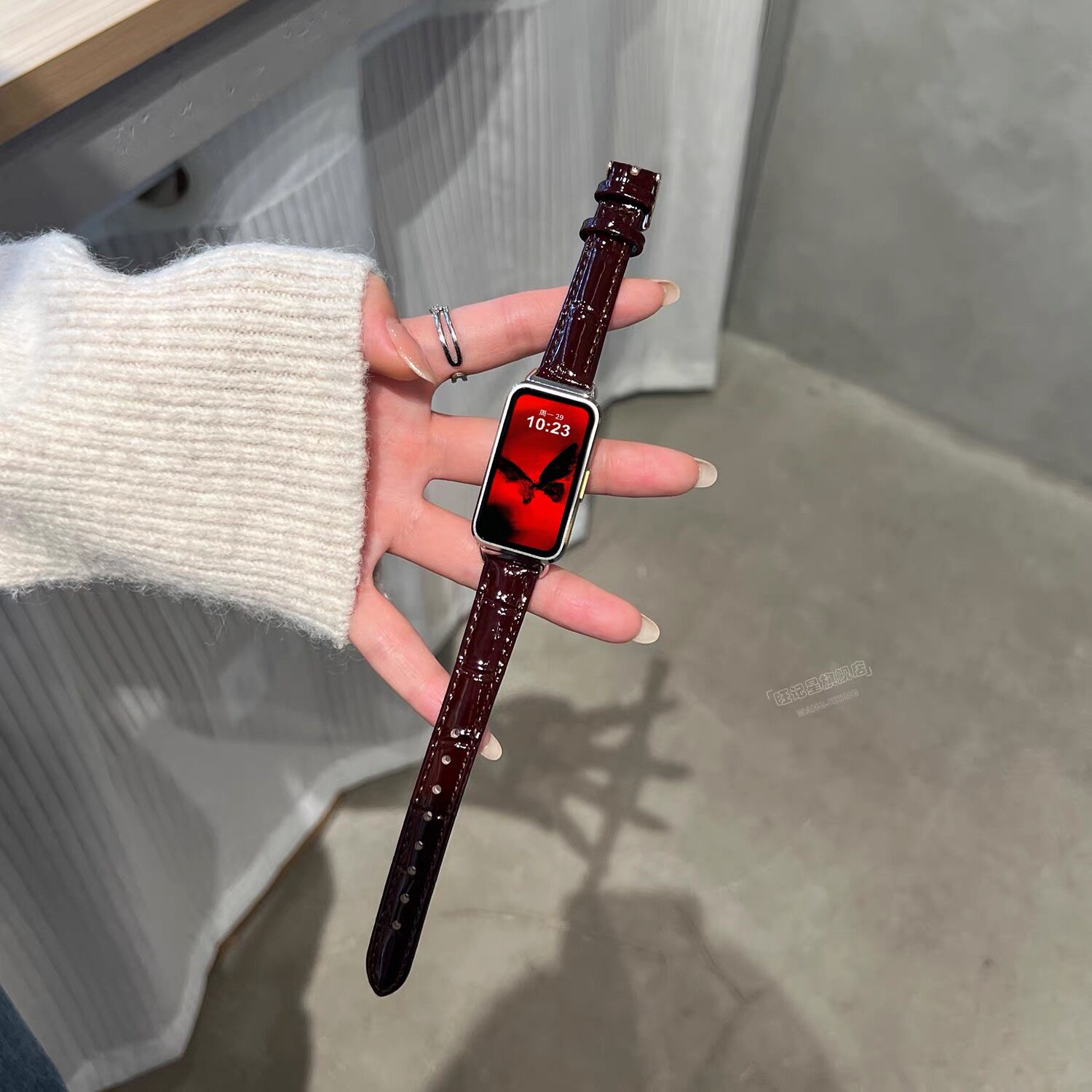 适用华为手环9/10竹节纹真皮表带