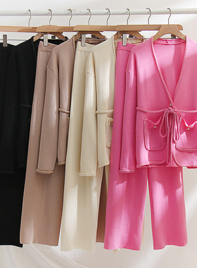 Autumn winter knit suit 2022 Casual Coat + pants 2 piece set