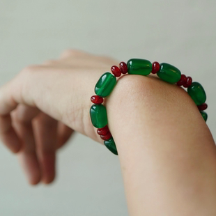 绿肥红瘦手串/theVesper唯寺原创设计国风7A特级天然红绿玛瑙手链