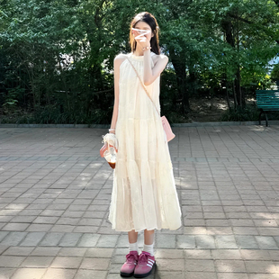 2025新款 白色挂脖连衣裙女子夏季 高级感小个子海边度假风吊带长裙