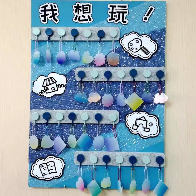 幼儿园区域牌进区卡环创diy材料挂牌规则挂钩喝水咕卡我想玩签到.