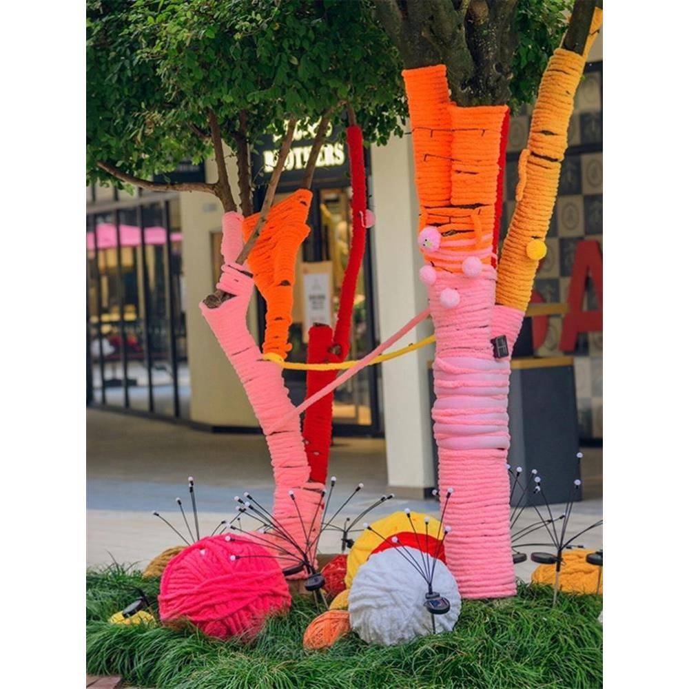 大树装饰毛线幼儿园新年发财树毛衣穿衣服材料diy抱抱树户外创意