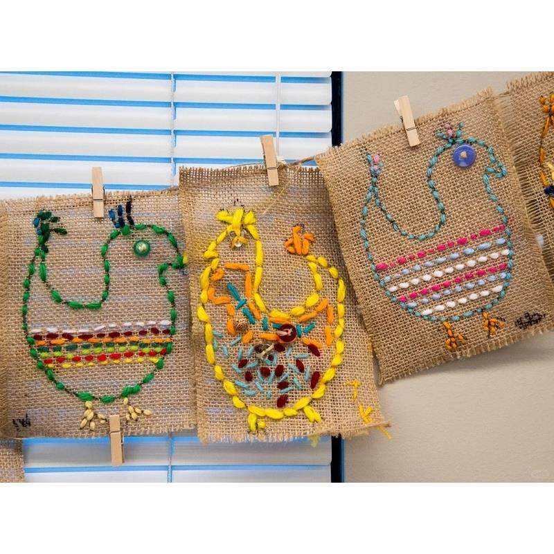 幼儿园环创材料幼儿美术课件手工DIY缝纫粗麻布卷画室寒假手工区