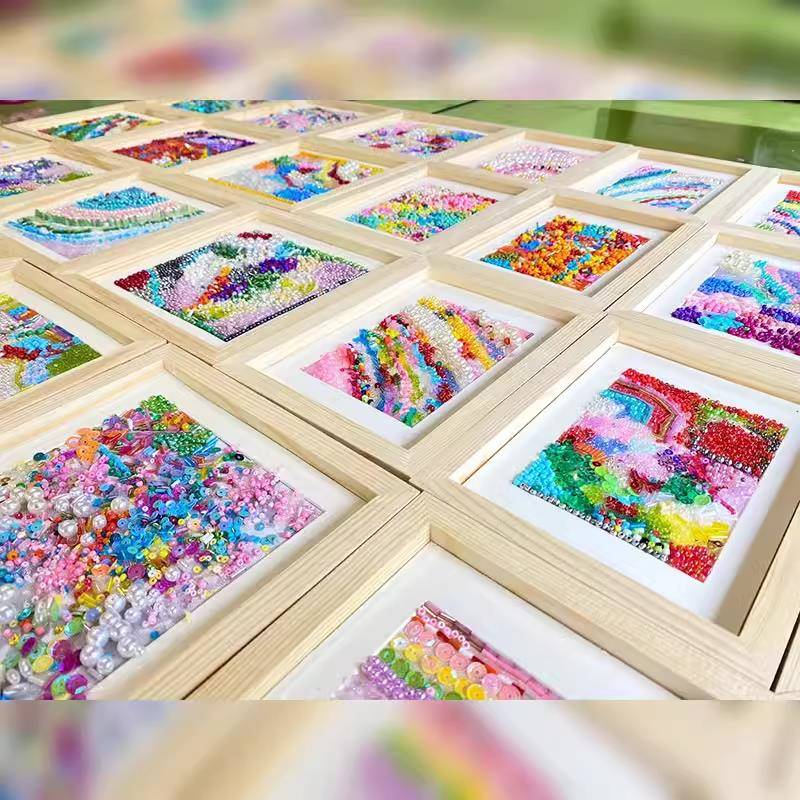 画室创意手DIY工珠画儿童艺术启蒙特色课程材料玻璃米珠相框卡纸.