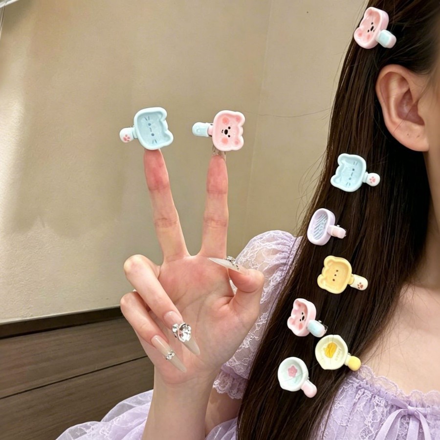 卡通平底锅小抓夹日常软萌小熊托盘发夹女甜美可爱刘海侧边夹发饰