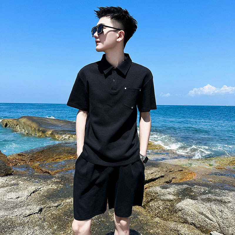 男士时尚短袖POLO衫套装休闲商务休闲短裤夏季男装搭配一套痞帅气