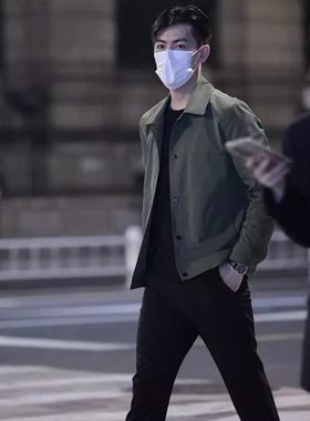 男士高端商务行政夹克年轻公务员秋季穿搭军绿色休闲青年外套春秋