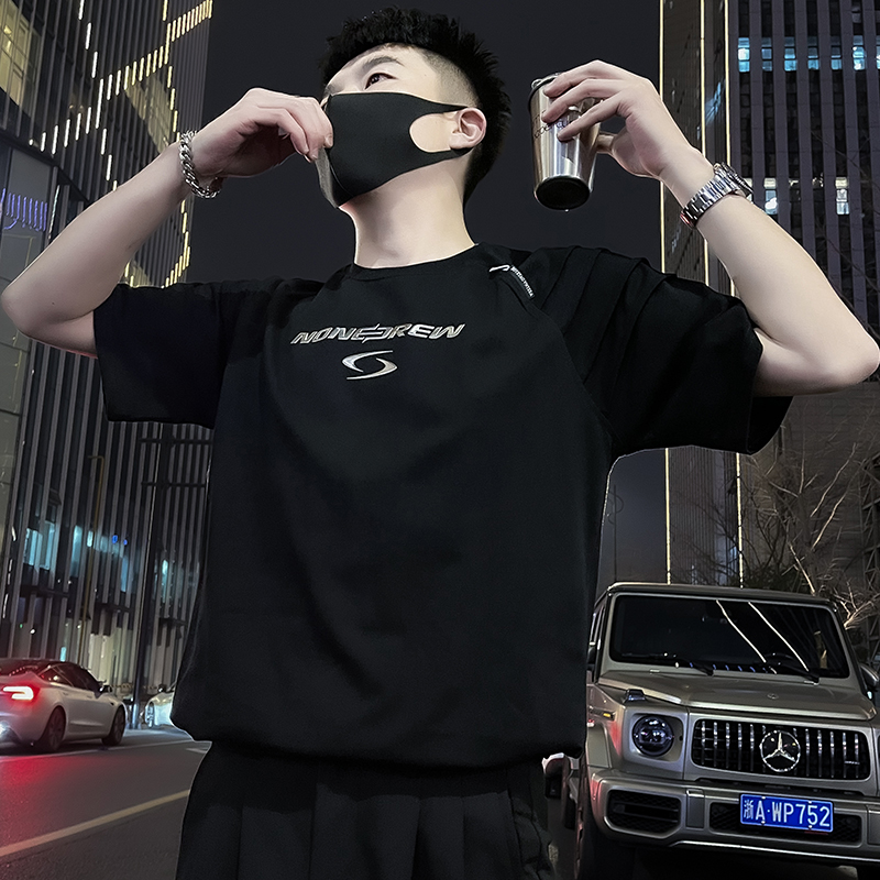 2024新款侧拉链短袖男夏季薄款美式高街半袖潮牌痞帅炸街男装T恤