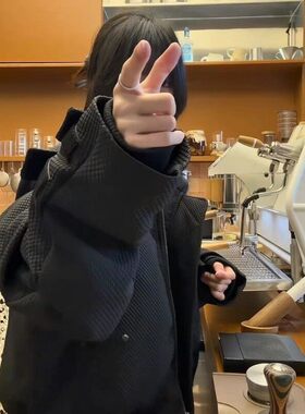 hype yourself美式bomber夹克棉服男款冬季蜂窝弯刀绑带袖短外套