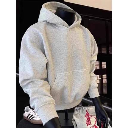 480克重磅硬挺连帽卫衣男秋冬潮牌简约高级感慵懒加绒白花灰外套