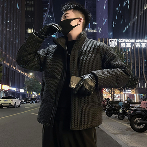 高级感羽绒棉服男冬季编织纹棉袄2023新款冬装潮牌加厚棉衣外套帅