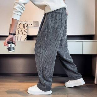 雪花纹直筒卫裤男加绒运动裤痞帅拖地男裤秋冬季新款潮流休闲裤子