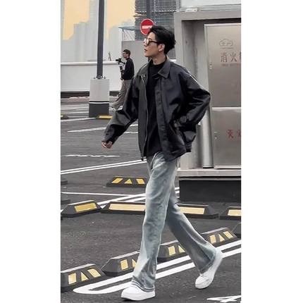 黑色男生皮衣外套高级感美式痞帅机车棒球服高街vibe短款pu皮夹克