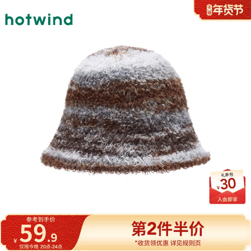 热风女士帽子2025年冬季新款段染时尚盆帽保暖潮流渔夫帽帽子配件