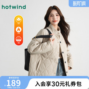 热风女士日系复古气质轻薄夹棉保暖棉服秋冬女款休闲巴恩风外套