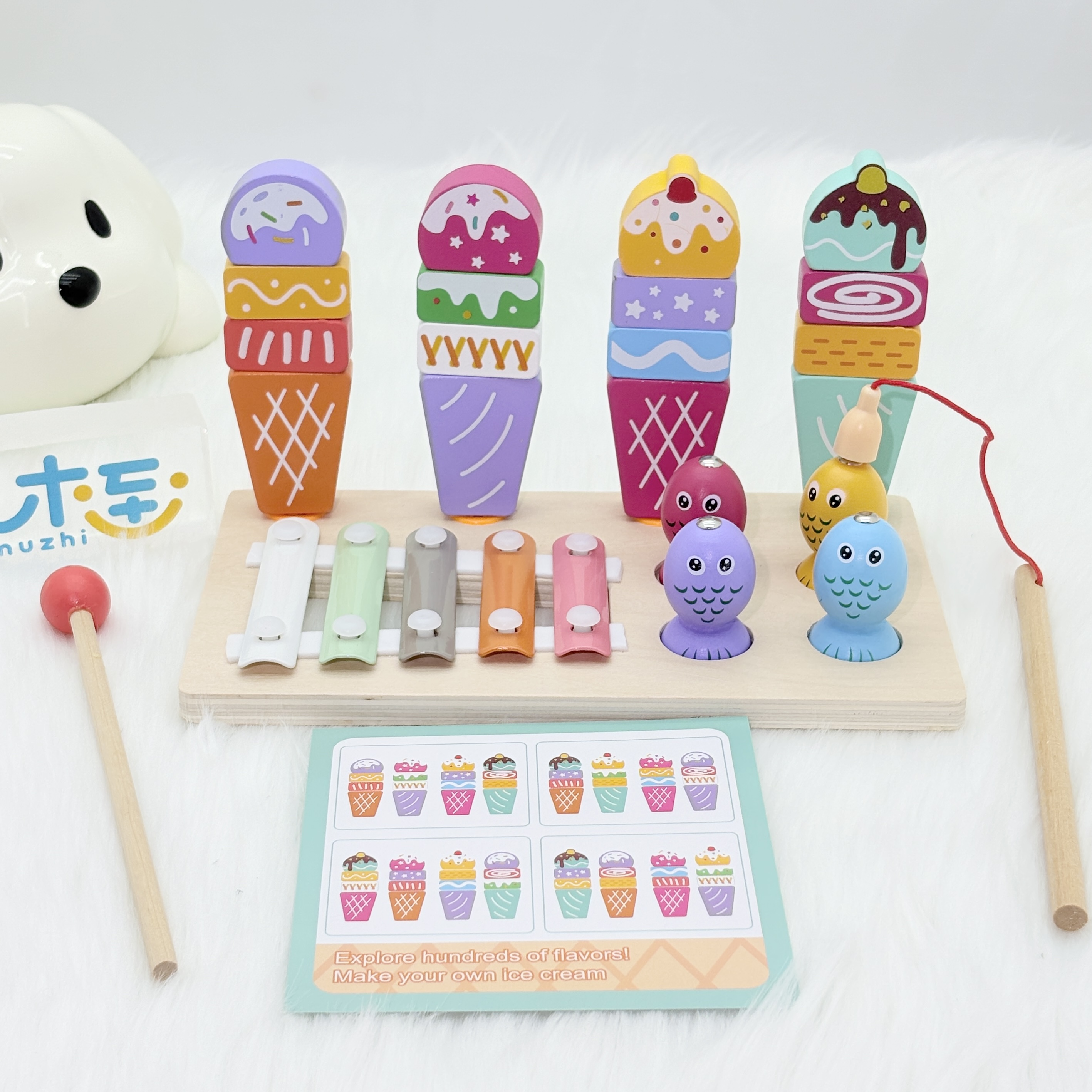 幼儿童木制三合一多功能认知玩具