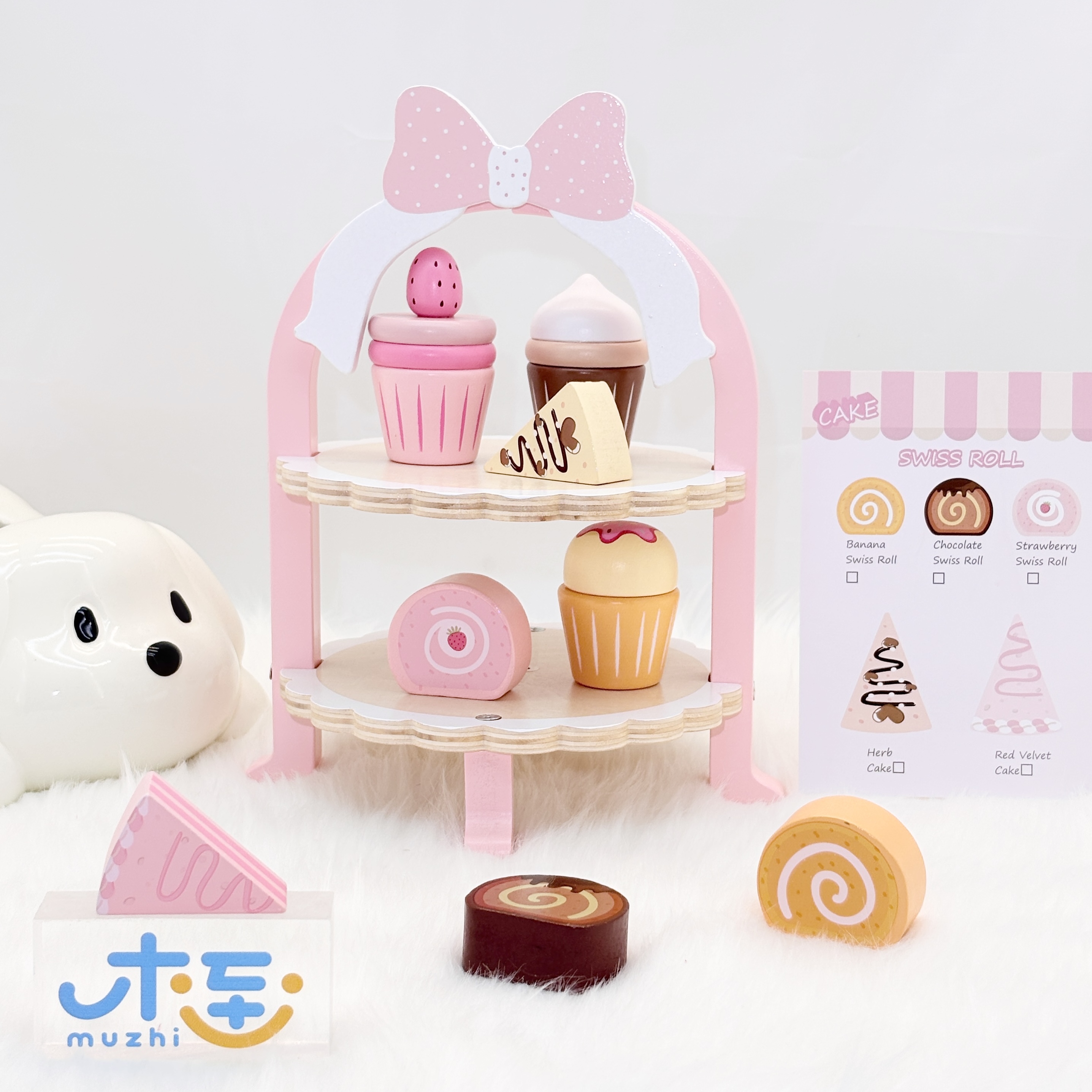木制仿真甜品蛋糕架儿童过家家玩具男女孩下午茶厨房点心食玩摆件