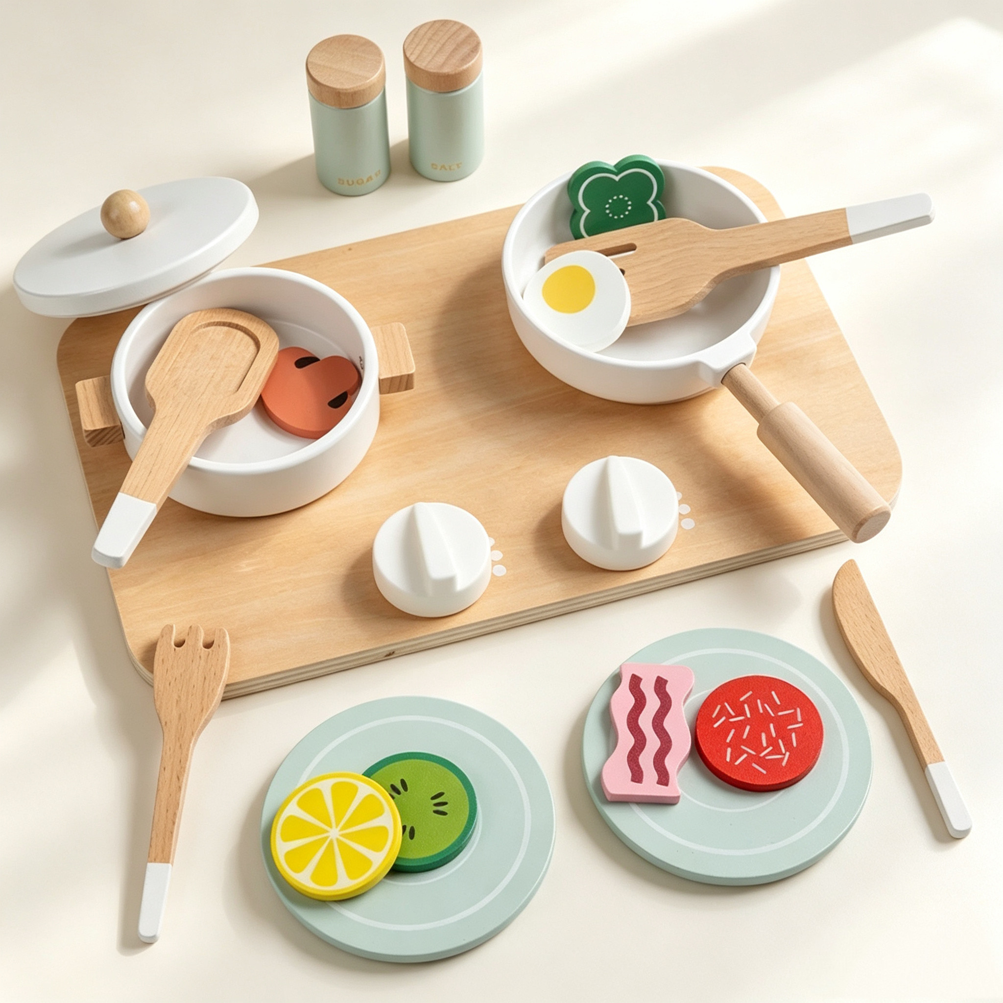 木制过家家灶台厨具做饭互动玩具