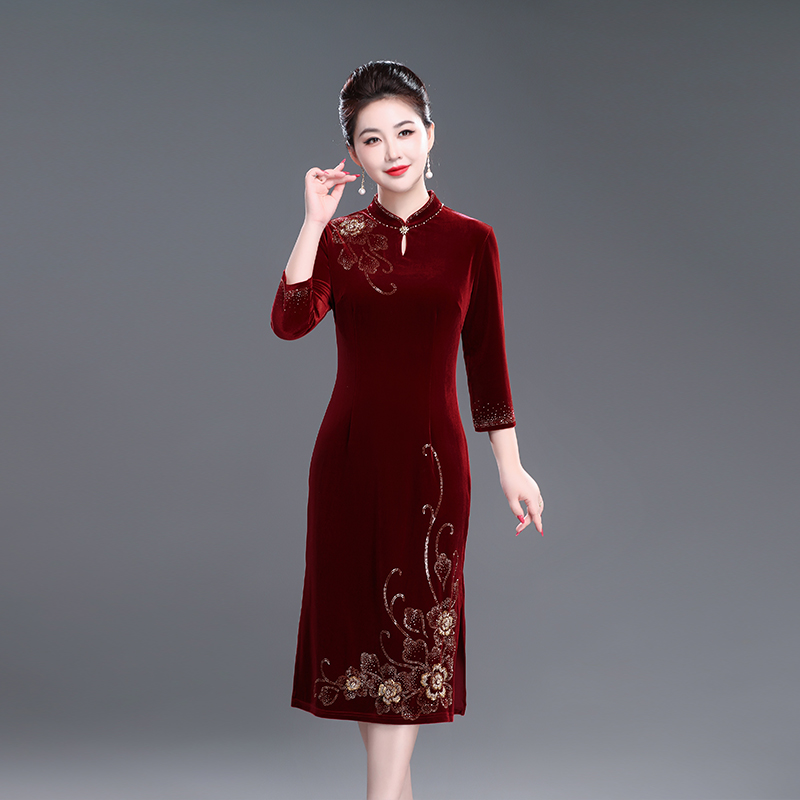 婚宴礼服金丝绒婚礼旗袍