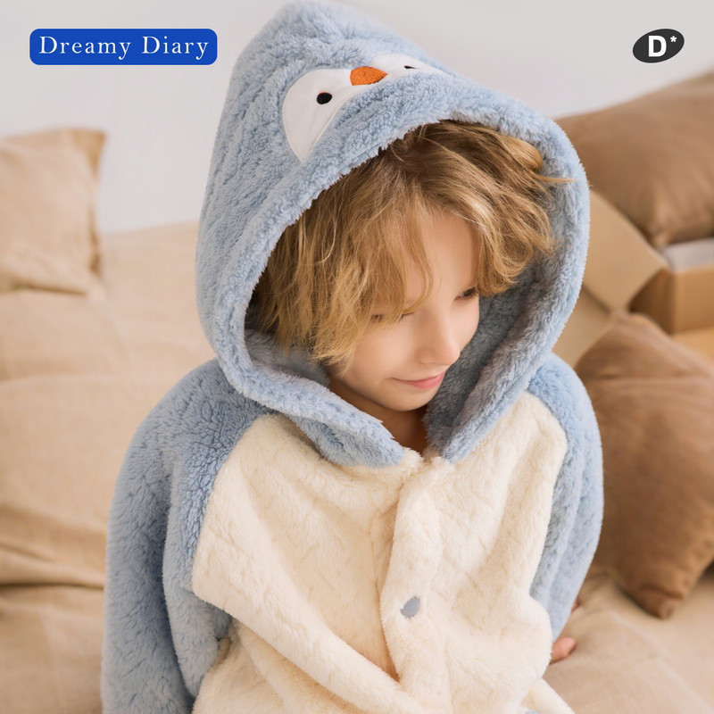 男童法兰绒睡衣长袖长裤加绒加厚A类秋冬儿童大童保暖男孩家居服