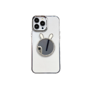 水钻卡通小镜子适用于iphone16手机壳15proMAX简约透明苹果14plus电镀镜头圈13补妆镜面12可爱air保护套17女