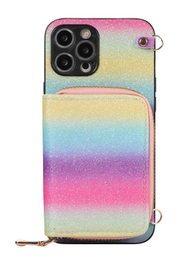 日韩渐变闪粉拉链卡包适用三星S26Ultra手机壳S24FE斜跨S25+plus布纹note10pro皮套A71挂绳A55炫彩A36条纹A34